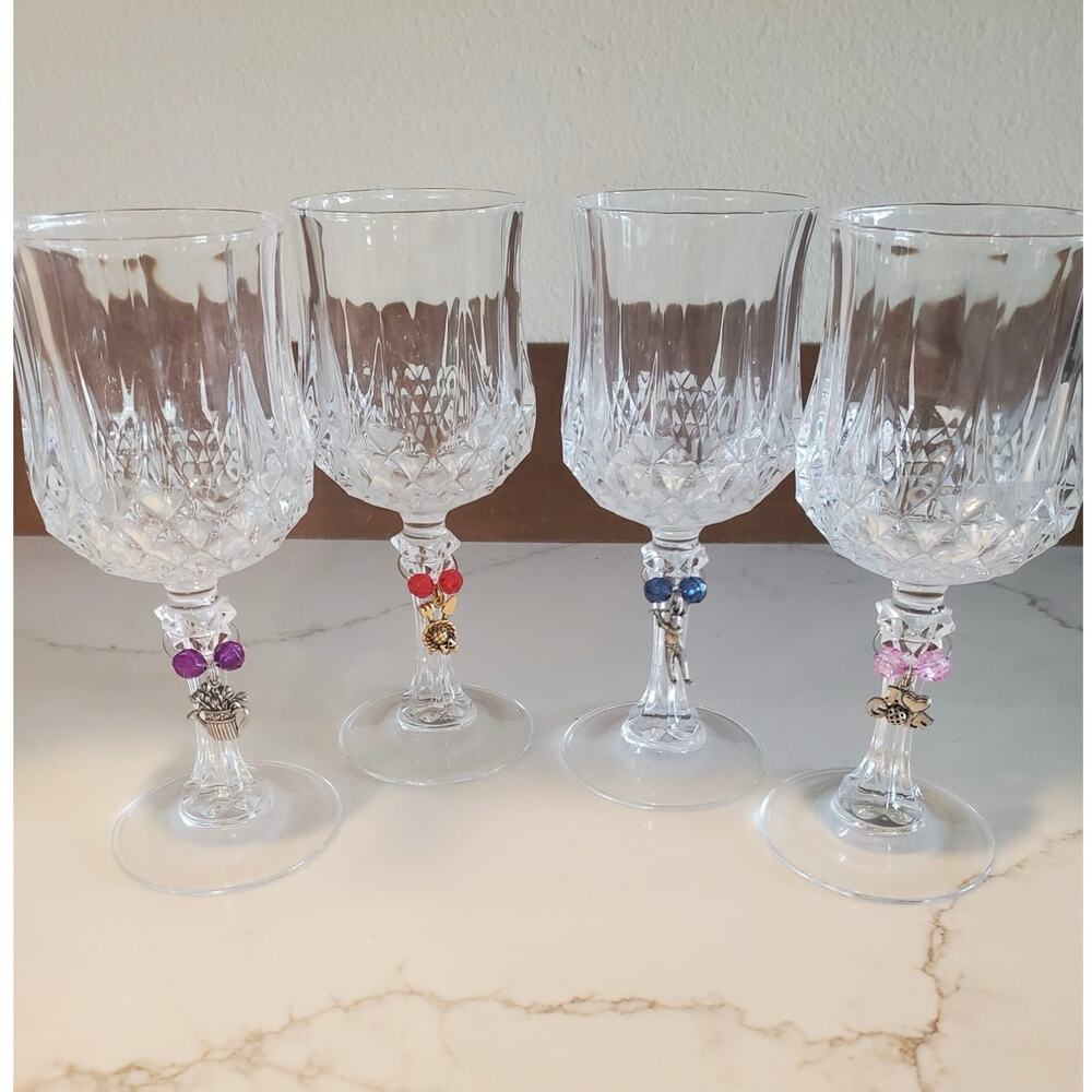 Set of Four Cristal d'Arques Longchamp Lead Wine Glasses 6 ounce 6 1/2" tall